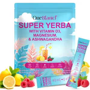 Super Yerba with Vitamin D3 Magnesium & Ashwagandha Raspberry Lemonade Dietary Supplement 10-in-1 Adaptogenous Blend Boosts Energy Focus Vegan complex