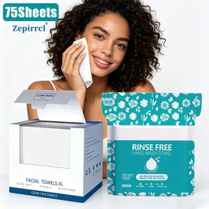 75-Sheets Disposable Facial Towels | No-Rinse Foaming Soap Towels. Lathers easily with water, no rinse required. Great for face washing, makeup removing, elderly care, travel, fitness & daily cleaning. 26×30cm / 30×30cm. 25 sheets/pack, 50 sheets/box