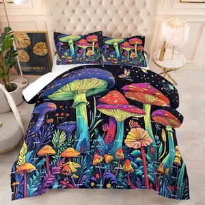2/3 Piece Magical Forest Children'S Bedding Set, Cute Cartoon Mushroom Colored Sparkling Plant Comforter Set, Suitable for Decorating Bedrooms of Boys and Girls, Soft and Comfortable, Including 1 Quilt and 1/2 Pillowcases