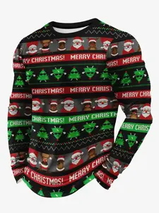 Men's Christmas 3D Print Casual Sporty Round Neck Long Sleeve Top, Loose-Fitting Street Style, All Seasons Fashion Tee