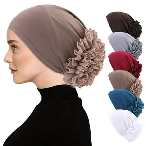 1PCS Women Big Chiffon Flower Turban Hat Islamic Head wrap Elastic Head Scarf Beanies Chemo Cap