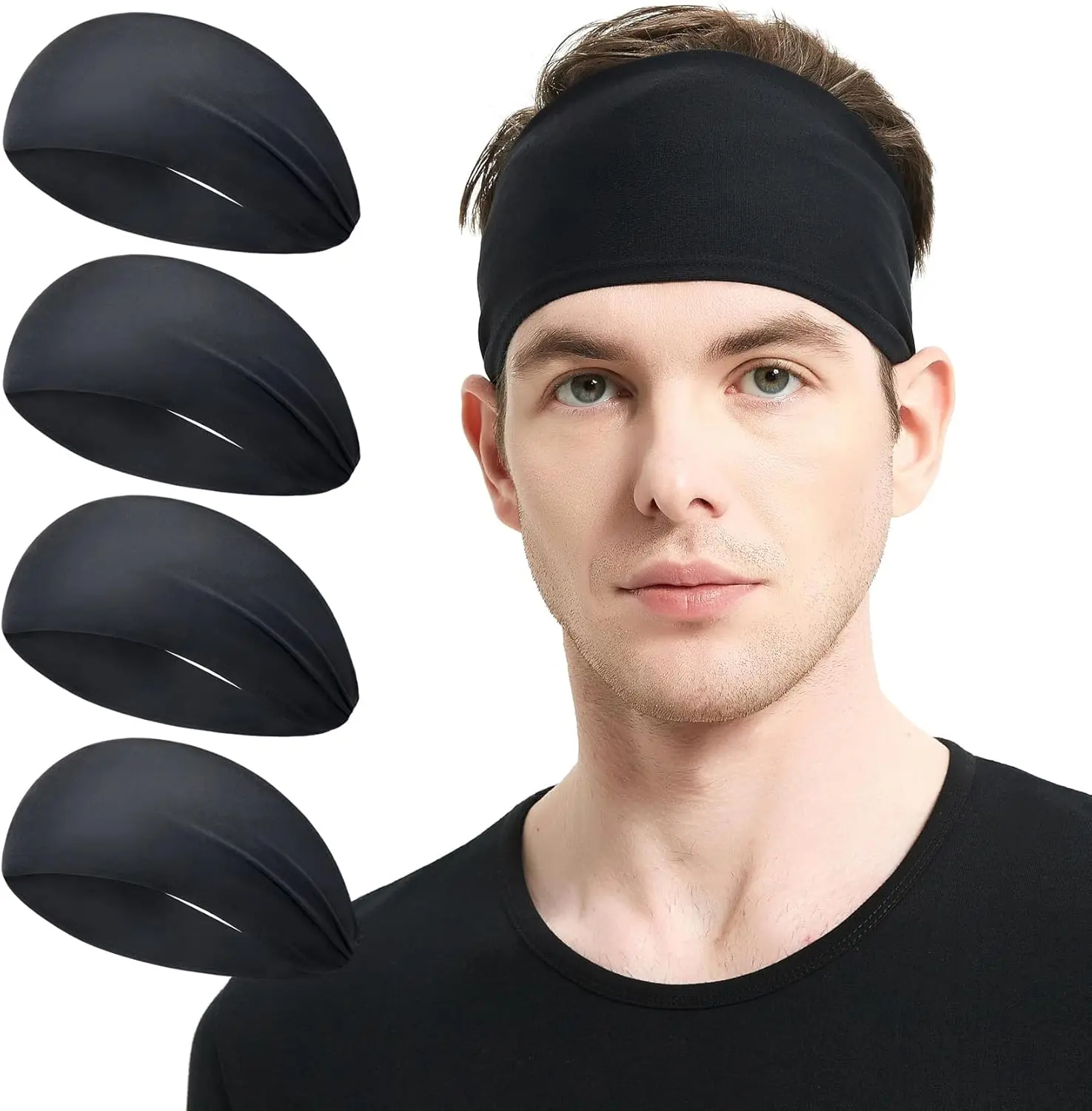Running Headbands for Men（4 Pack, Mens Stretchy Headband for Football,Cycling,Basketball,Yoga,Fitness Workout Unisex Quick-Dry Sweatband