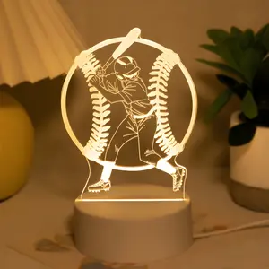USB Powered Illusion 3D Baseball Night Light, Button On/off, Modern Sports Theme Bedside Lamp, Durable Plastic Desk Lamp