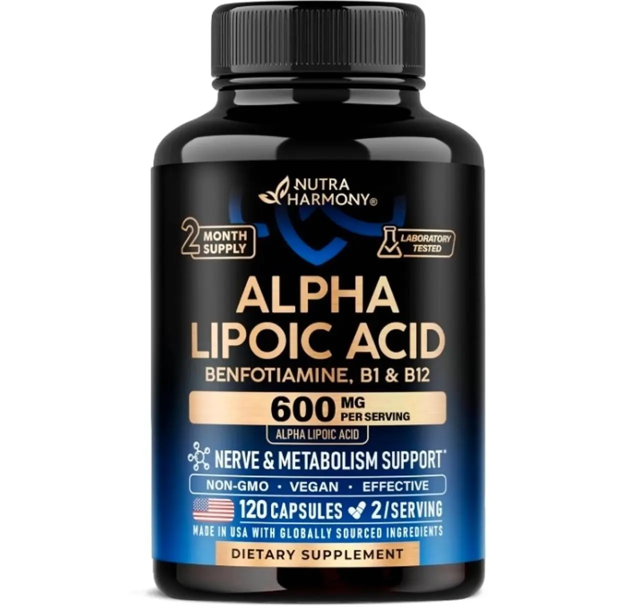 Alpha Lipoic Acid 600mg - ALA Supplement + Benfotiamine B1 & B12 - 120 Caps | Alpha Lipoic Acid - Antioxidant, Nerve, Energy & Metabolism Support for Men & Women - Lab Tested, NON-GMO, Vegan