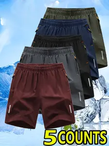 Men’s Summer Sports Shorts 5-Pack, Zipper Pockets, Ice Silk Quick Dry, Suitable for Everyday Wear