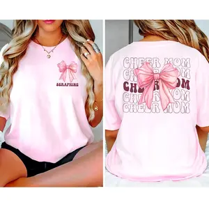 Personalized Coquette Cheer Mom Shirt, Custom Cheer Mama Shirt, Pink Coquette Tee, Cheer Mom Shirt, Cheerleading Shirt, Cheer Squad T-Shirt