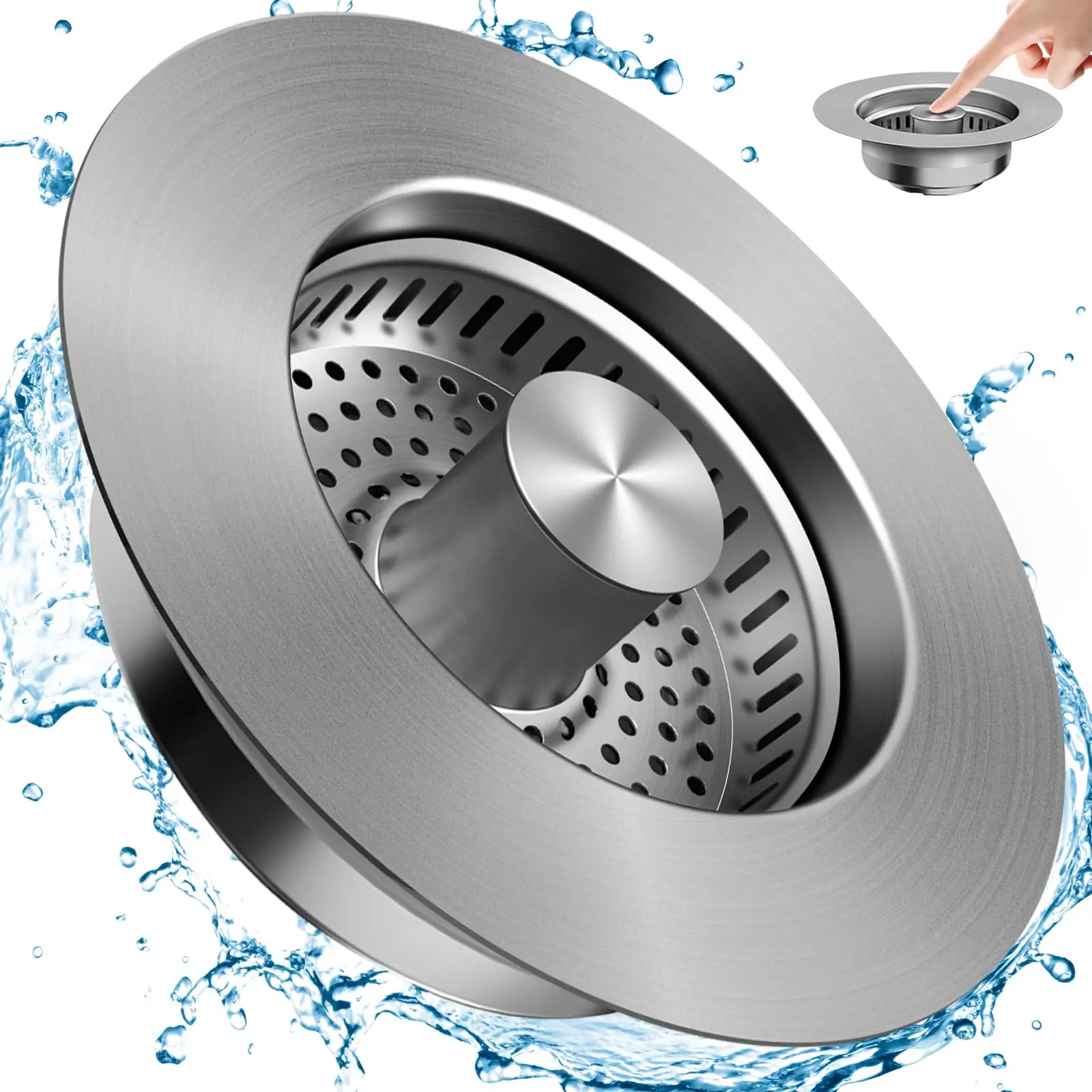 3-in-1 Kitchen Sink  Strainer , Stainless Steel Food Catcher Plug with Filter Basket, Fits Standard 3-1/2 Inch  Hole, Universal Sink Protector Cover, Anti-Clogging Design,Cleaning Removable steel filter basket,small Kitchen Gadgets