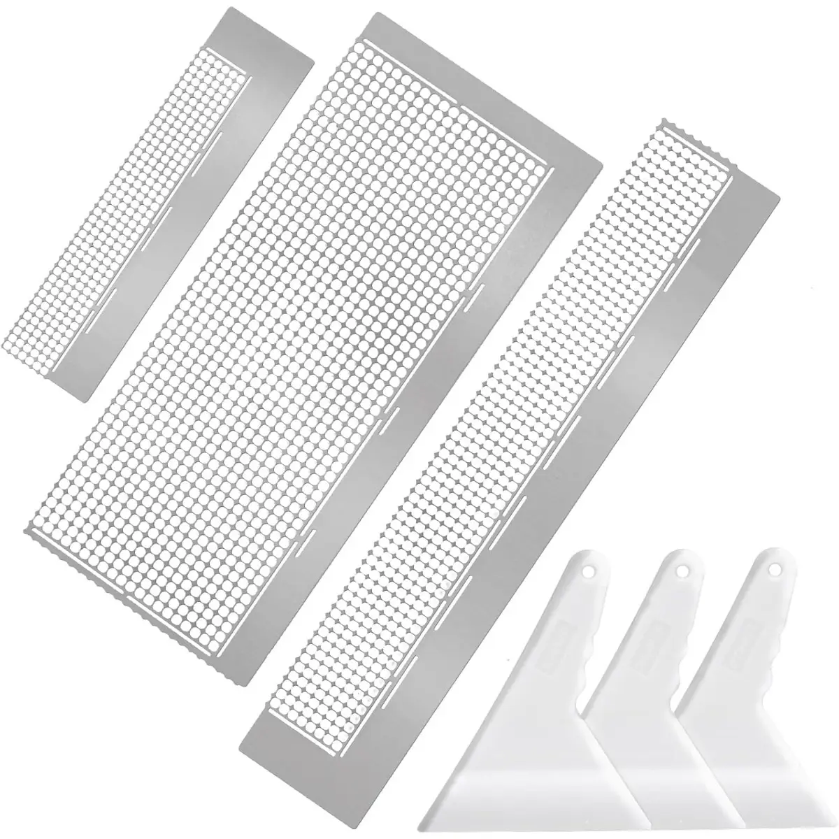 1 Set Stainless Steel Diamond Painting Cross Stitch Mesh Rulers Kit - 3 Rulers (240/520/1020 Holes, 13cm/5.1in, 20cm/7.9in), 3 Fix Tools, 520 Drills for Efficient, Neat Crafting