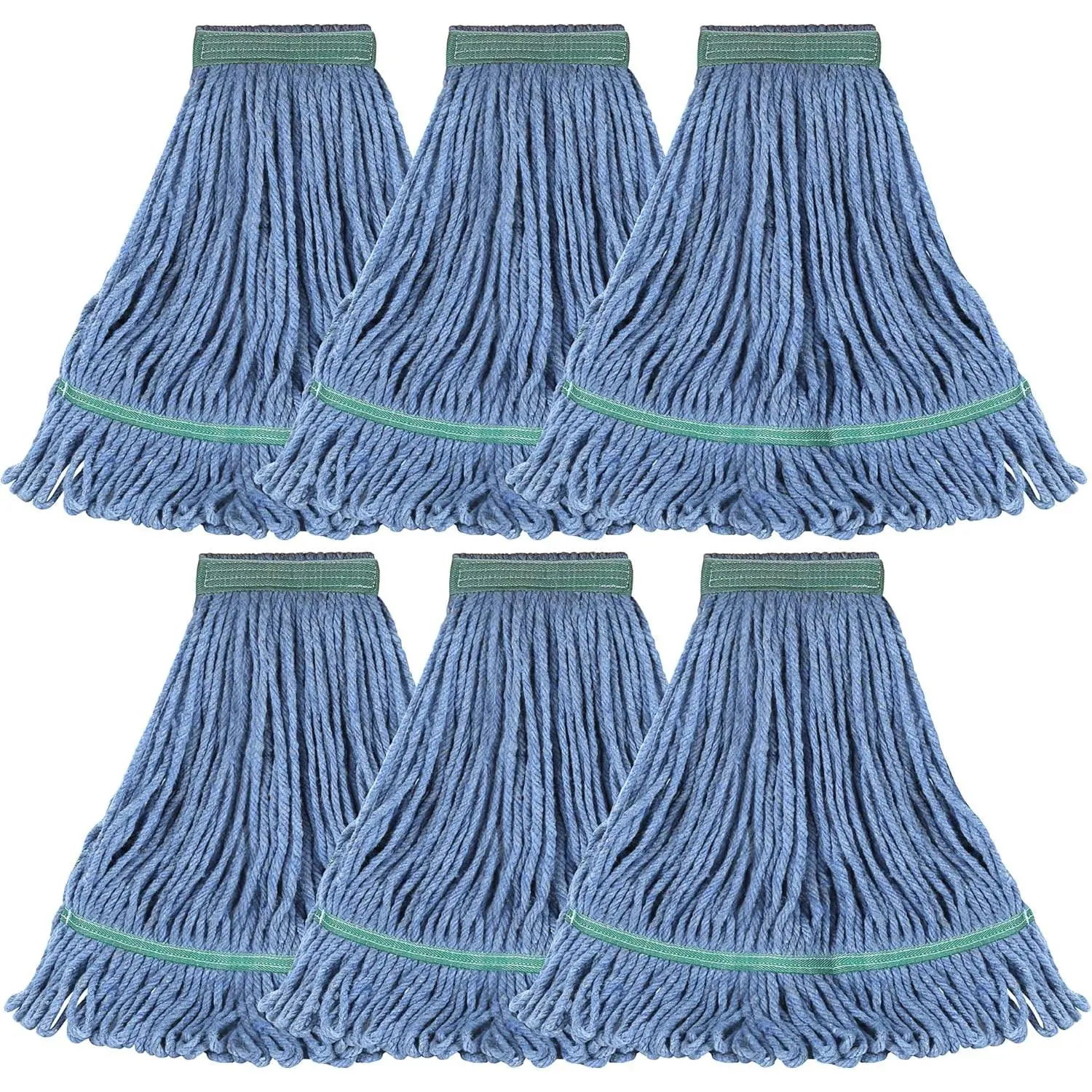 Heavy Duty 24oz Pack of 6  Looped End Mop Replacements for Commercial & Residential Floor Cleaning, Industrial Wet Mop, Blue Washable