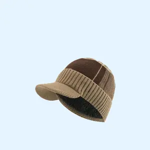 1pc Men's Knitted Sport Beanie Khaki With Embroidered Logo Plush Lined Brim Boho Style Hat for Daily Wear & Outdoor Sports