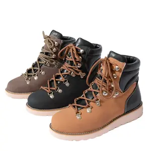 Men's Leather Lace-up Chukka Boot Platform Combat Boots Retro Wide Toe Side Comfort Lug Sole High Top Biker Ankle Booties