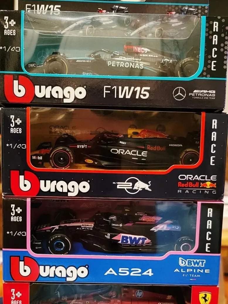 Bburago 1:43 scale diecast model cars from the 2024 and 2025 Formula 1 seasons pack 5