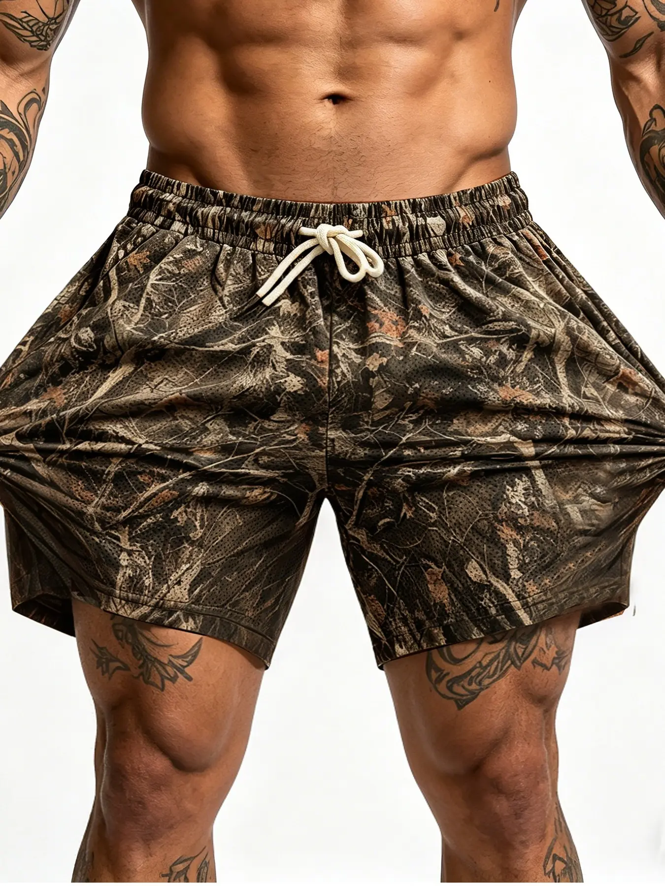 Men's Realtree Camo Mesh Gym Shorts, High Stretch Quick-Dry Breathable Drawstring Shorts, Lightweight Shorts for Running and Training, Athleisure Shorts