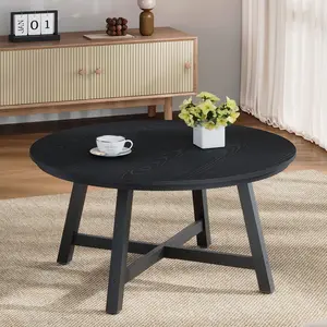 Garvee 36" Round Coffee Table, Large Black Center Table with Adjustable Feet, Thickened Legs & Wood Grain, Easy Assembly Accent Table for Living Room