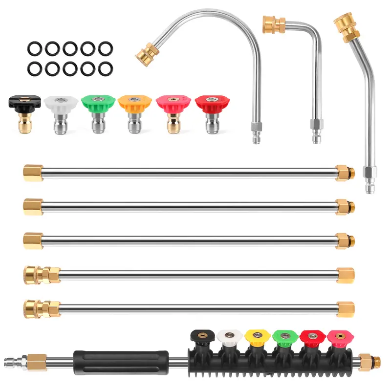 Pressure Washer Extension Wand, 8 FT Power Washer Lance with 3 Gutter Cleaner Attachment, 6 Spray Nozzle Tips, 1/4’’ Quick Connect, 4000 PSI Gutter Cleaning Tools Power Washer Extension Wand