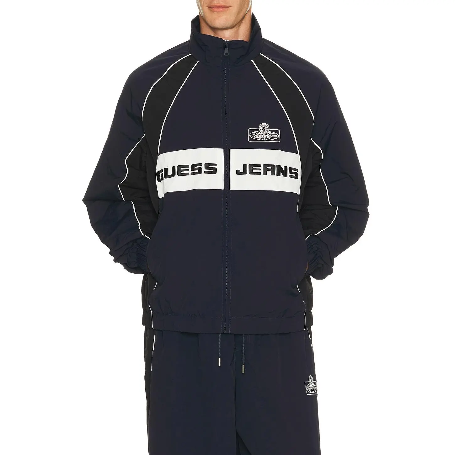 Guess Jeans Crinkle Nylon Track Jacket in Daring Ocean