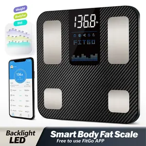 Smart Body Fat Scale, 400 LB Carbon Fiber, Anti-slip, Black Smart Scale for Body Weight and Fat Percentage, 400 LB Capacity Bathroom Digital Weighing Scale with BMI, Muscle Mass, Sync with Fitness Apps, Body Fat Monitor
