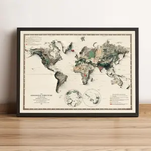 World Map, World 2D Relief Map, World Vintage Map - Unframe