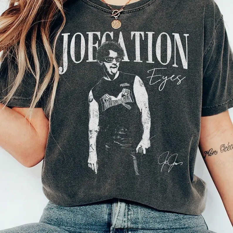Men's Cotton Crew Neck T-Shirt - Joecation Eyes Music Tour Graphic Print, Short Sleeve, Vintage Fitted, All Seasons Fabric, Tear-Away Label, Streetwear Basics Top, Round Neck, Casual, Pure Cotton T-Shirts, Classic, Cute, Shortsleeve, Tshirt, Menswear, 100