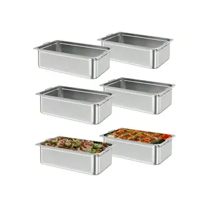 silver- 6 Pack Full Size Food Pans, 6 Inch Deep Commercial Catering Hotel Pan, NSF Certified, Stainless Steel Anti-Jamming Steam Table Pan,Handle + No Lid Sturdy Kitchen
