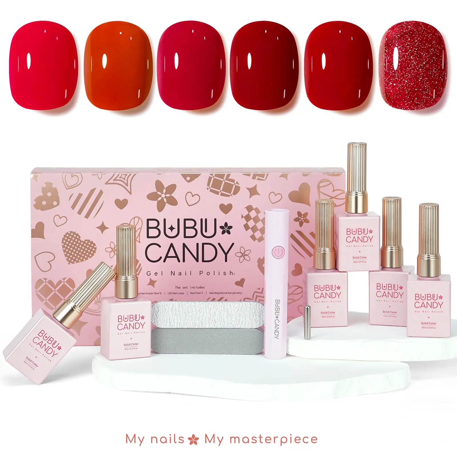 BUBU CANDY M's Pick: New Year Red Gel Polish Set, 6PCS 15ML HEMA-Free & TPO-Free Bold Red Gel Kit with LED Lamp & Nail Files, Long Lasting Holiday DIY Manicure
