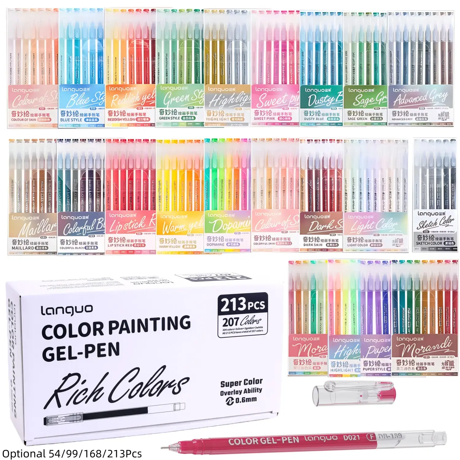 54/99/168/213 Pcs Gel Pens, 0.6 mm Fine Tip Gel Pens for Coloring, Drawing Pens Set, Portable Case gel pens Colored for Journaling, Coloring, Painting, Drawing & DIY Crafts,Stackable colors,Smooth,Water-Based, Art Supplies Kit, Drawing Tools