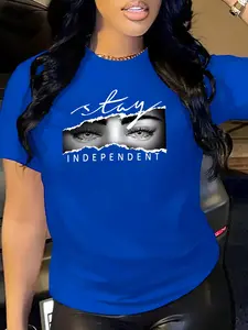 Women's Letter Print Round Neck Tee, Trendy Casual Short Sleeve T-Shirt for Daily Wear, Ladies All Seasons Outfit