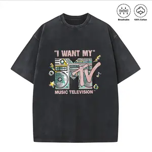100 Percent Cotton Casual Streetwear Style T-Shirt I Want My Music Television Retro Boombox And Tv Design Summer And Spring Outfit Gift For Music Lovers And Pop Culture Fans