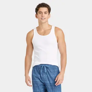 Men's 4pk Ribbed Tank Top - Goodfellow & Co White XL: Cotton, Sleeveless, Scoopneck