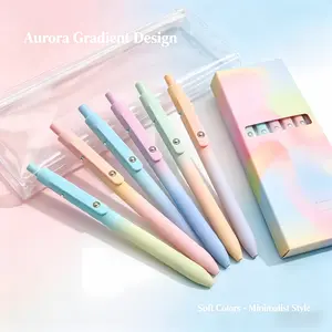 5Pcs 0.7mm Quick-Dry Press-Type Gel Pens, Smooth-Writing Rainbow Gradient Pens for Study, Office Use, Pen