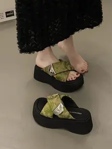 Chic Women's Slide Sandals with Stylish Embroidery on Straps — Soft EVA Sole, Open Toe, Flat Heel, Trendy Slippers