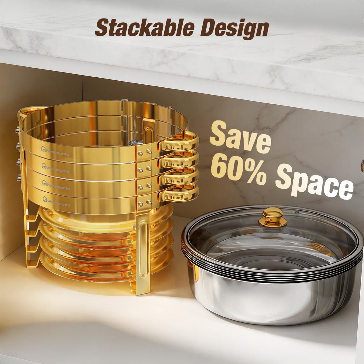 WARMOUNTS 6.5QT Gold Chafing Dishes for Buffet with Glass Lid , Round Chafers and Buffet Warmers Set with Mirror-Polished Stainless Steel, Rolled Rim, Stackable, Lid Holder for Parties, Weddings (2/4/6 Pack）