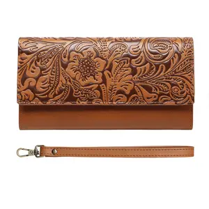 2026 Vintage Embossed PU Leather Wristlet Clutch Wallets, Trifold Long Organizer Wallet for Daily Use & Gifting (Home Supplies Storage Bag)