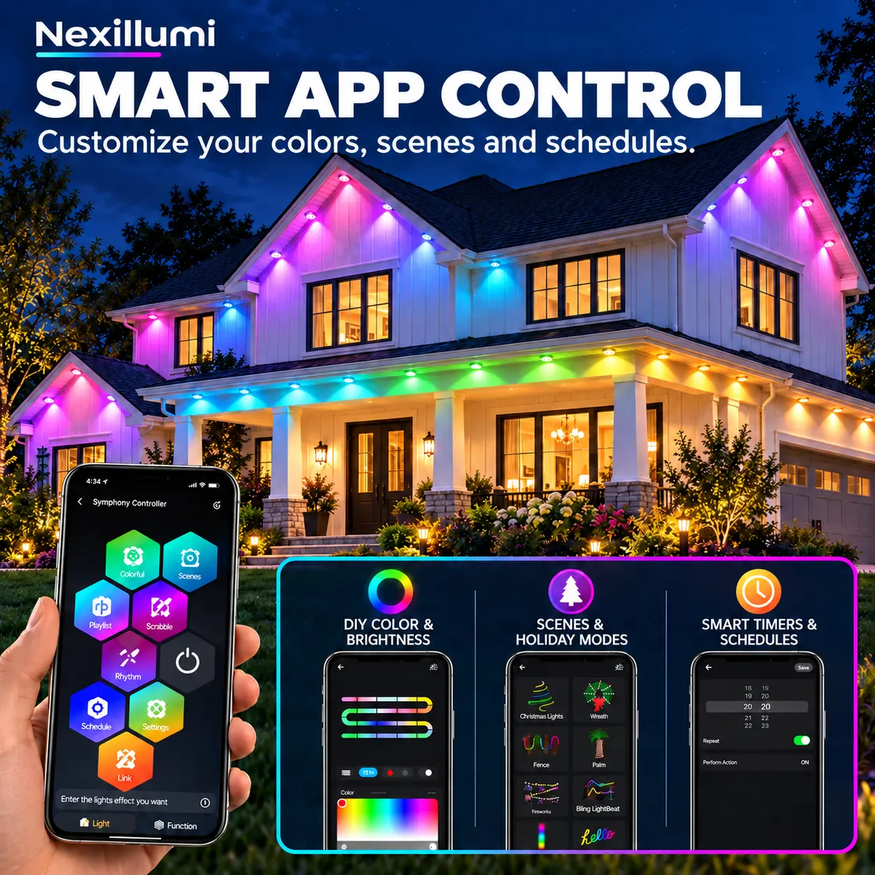 50–500FT Permanent Outdoor Lights, Smart RGBIC Eave Lights with App & Remote Control, DIY Scene Modes & Chasing Effects, IP67 Waterproof Roofline LED Lights for Halloween, Christmas, Holiday Decor & Year-Round Home Lighting