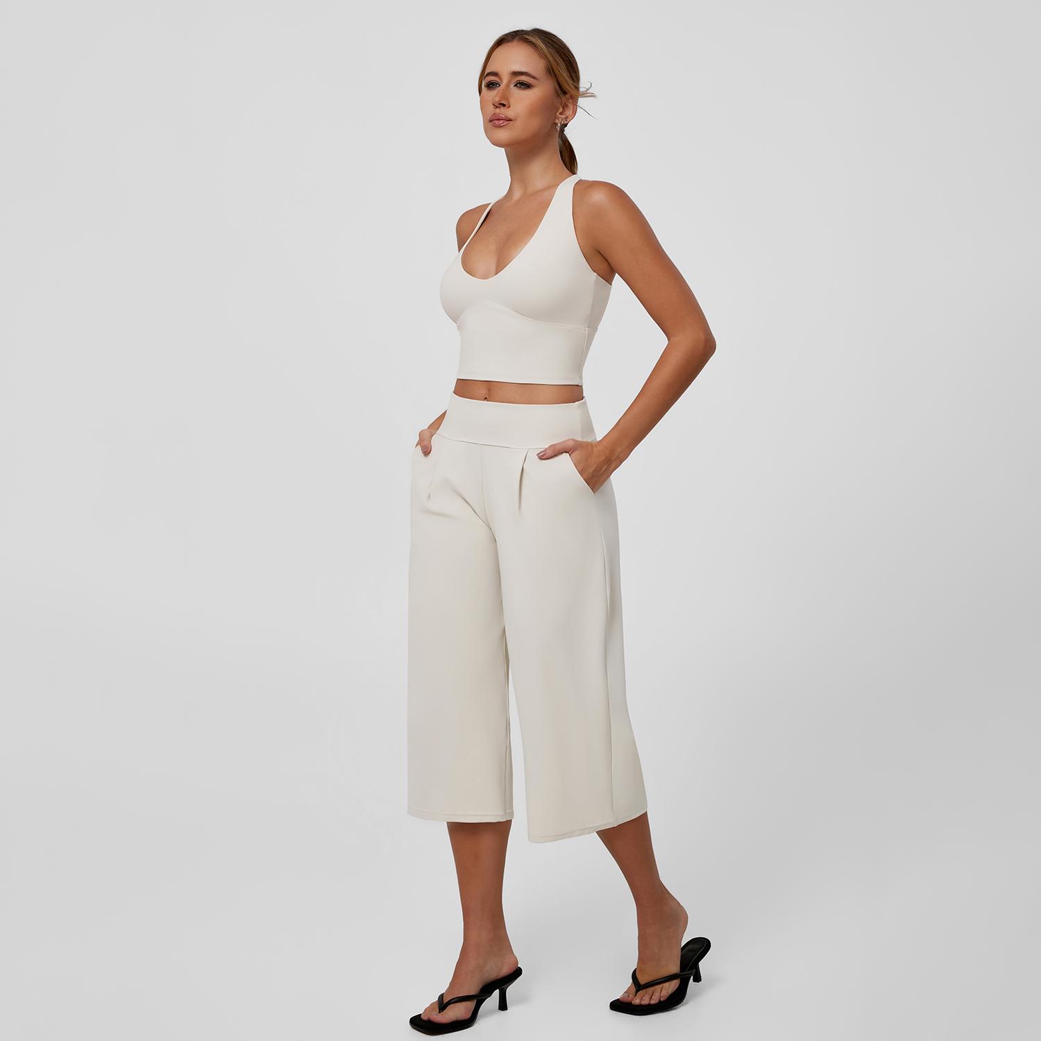 TIMEOFF Women's 2 Piece Active Outfit, Crisscross Back V-Neck Crop Sports Bra & High Waist Pocket Culottes, Soft Stretchy Fabric, Convenient Storage for Yoga, Workout & Daily Casual Streetwear summerwins TIMEOFF Women's 2 Piece Active Outfit, Crisscross Back V-Neck Crop Sports Bra & High Waist Pocket Culottes, Soft Stretchy Fabric, Convenient Storage for Yoga, Workout & Daily Casual Streetwear summerwins