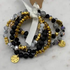 Black,gray&gold bracelet stack