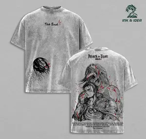 Eren Yeager Attack on Titan Tee Washed – Vintage Oversized Heavy Cotton Anime Manga T-Shirt, Double Printed Retro Unisex Streetwear Graphic Top, The Rumbling Collector Edition