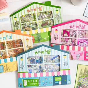 4 Sheets Per Pack! My Two-Layer Landscape Stickers 2.5D House Scene Collage Dual Layer House Theme DIY Scrapbook Pain Package Phone Case Decorative Sticker