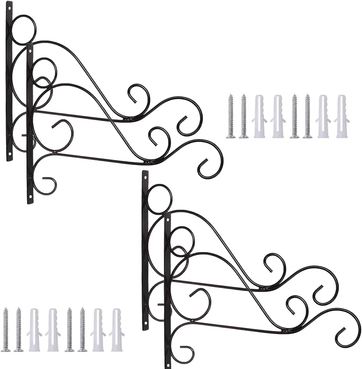 [Summer Sale] 4-Pack Rustic Rustproof Steel Vintage Hanging Plant Brackets with 8 Mounting Screws (10x7.8in), Hooks for Hanging Baskets, Living Rooms, Outdoor Gardens & Home Improvement Supplies, Set