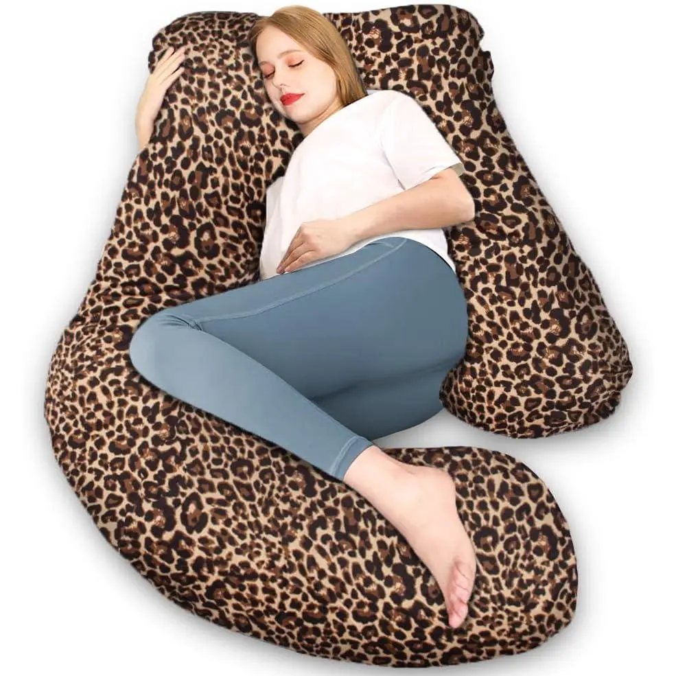 Chilling Home Pregnancy Pillow, U Shaped Pregnancy Pillows for Sleeping Full Body Pillow Maternity Pillow for Pregnant Women 58 inch, Pregnant Women Must Have with Removable Cover, Leopard Print