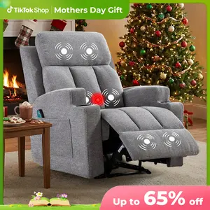[mothersdaygift] EBELLO Manual Recliner Chair with Massage and Heat Ergonomic Overstuffed Breathable Fabric Reclining Chair with 2 Side Pockets, 2 Cup Holders, Remote Control, Living Room, Bedroom