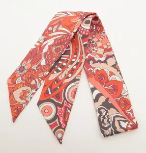 Pre-owned HERMÈS silk Bag Accessories HERMES TWILLY SCARF La Source de Pegase Red Orange