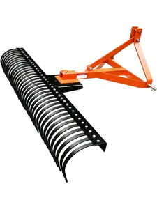 6 FT Landscape Rake For Tractor, 360 Degree Rotation Tow-Behind Landscape Rake,Tractor Rake With 36 Steel Tines,Orange  6FT Landscape Rake For Tractor, 3 Point Rock Rake Tow-Behind Rake For Tractors, Fits Category 1 Category 2, 36 Steel Tines