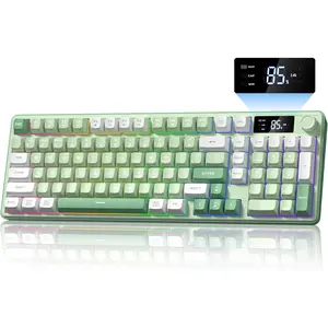 Gaming Keyboard  Creamy Keyboard with Media Knob & Screen Cute Keyboard Mechanical Feeling Membrane Keyboard with Number Pad RGB Backlit Tri-Mode BT/2.4GHz/USB-C - Green