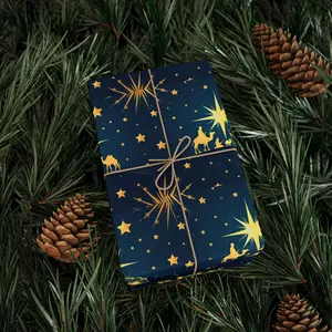 Nativity Wrapping Paper, Christmas Gift Wrap, Holiday Present Wrap, Dark Bright Star Paper, Festive Wrapping Sheets