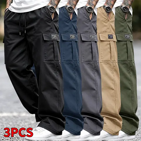 Men’s American vintage workwear long pants, loose fit with a fluid drape, wide-leg design, large pockets—ideal for outdoor activities, commuting, and casual wear.
