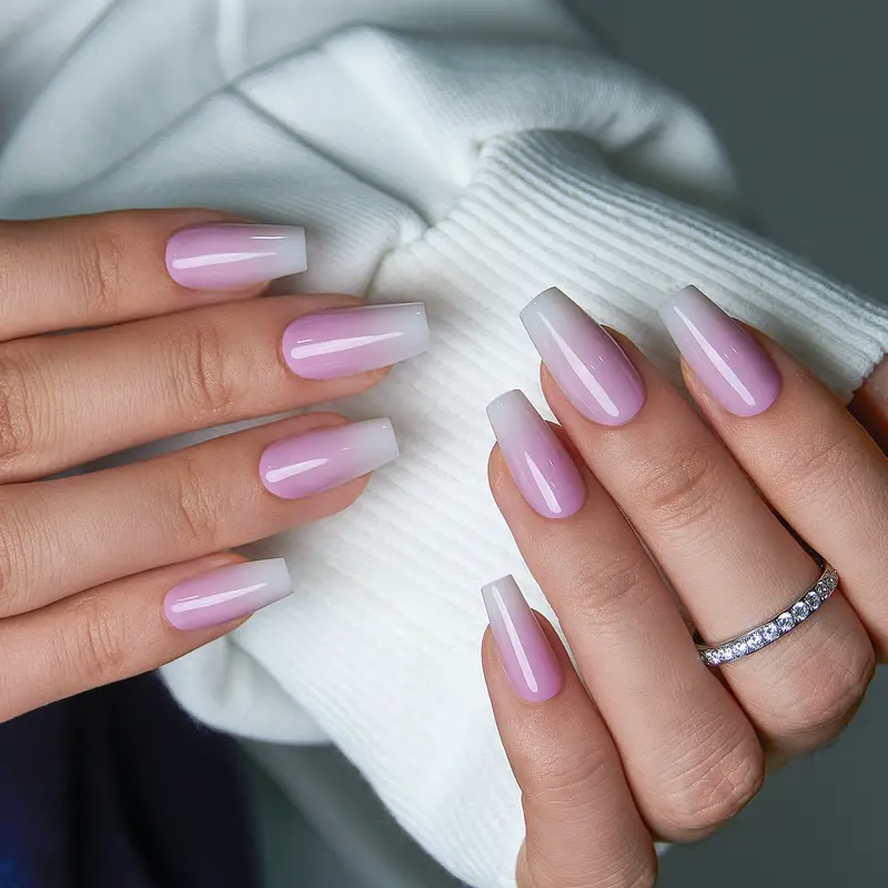 Elegant Light Purple Ombre Press On Nails | CurvLife Nail | 30pcs Medium Coffin Fake Nails | Glossy Finish with Subtle Purple Gradient | Easy to Apply, Comfortable & Long-Lasting | Ideal for Daily Commutes, Business Lunches, Weddings & Elegant Events