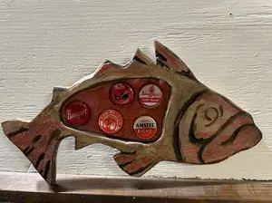 Small Fish Sculpture by Deadfishart- Beer Bottle Caps in Clear Epoxy Resin