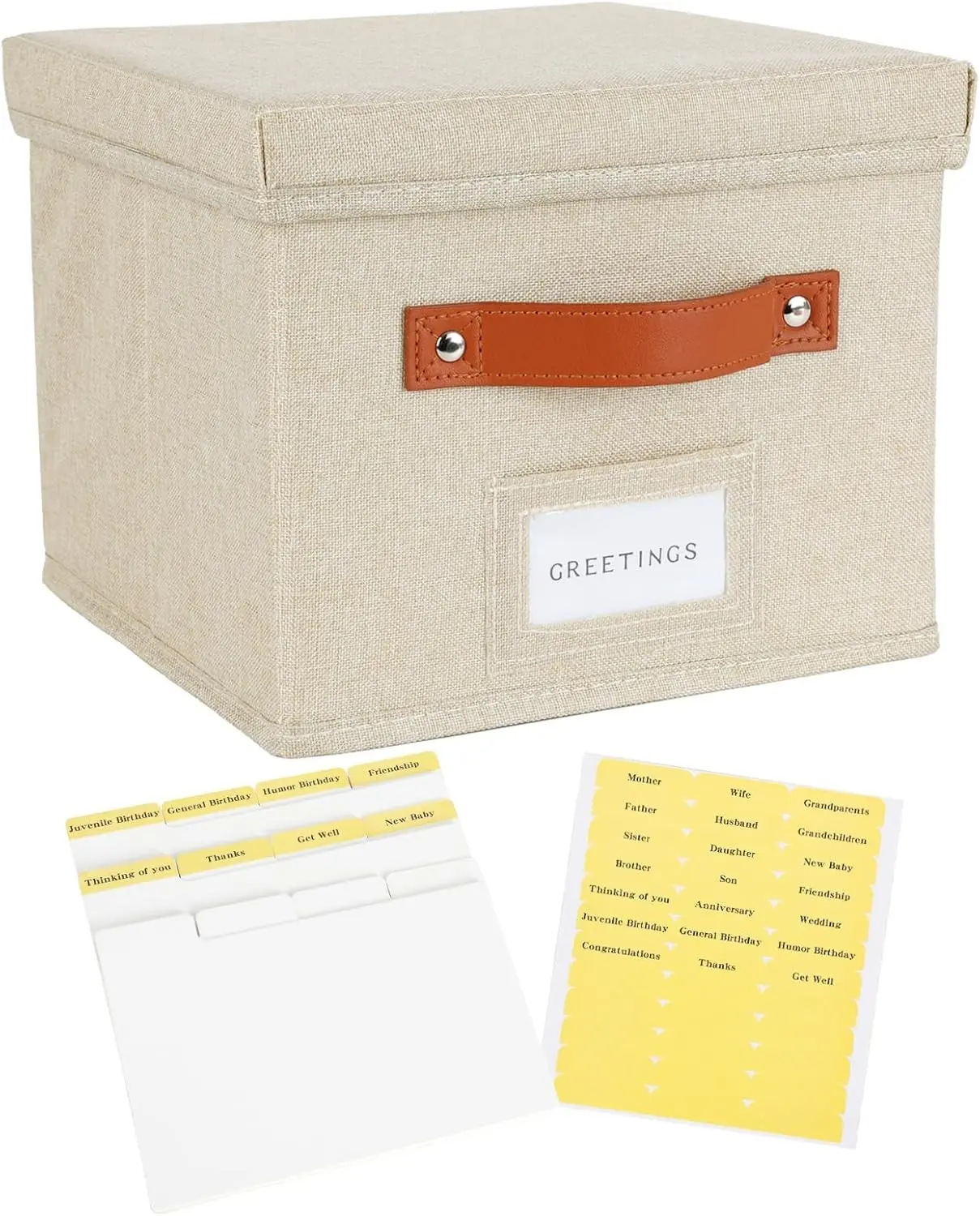 Greeting Card Organizer with dividers Storage Box with lid Holds 150+ Cards for Greeting Cards Recipes Photos Envelopes Keepsake 9 x 9 x 7 Inches Beige 1 pcs