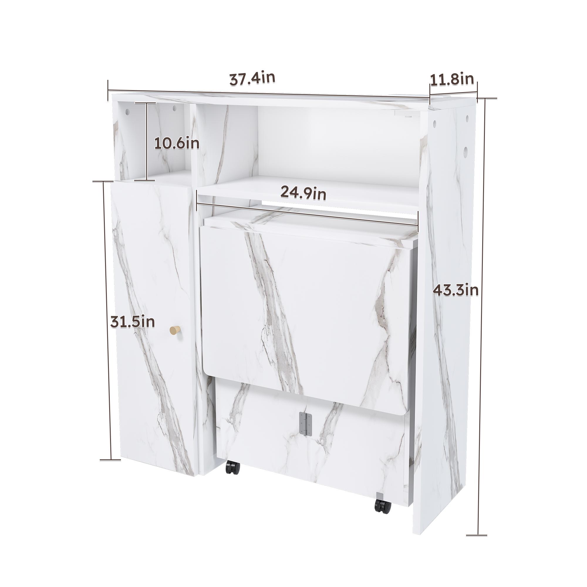 Multifunctional Folding Dining Table with Wall-Mounted Sideboard & Storage for Small Apartments - Space-Saving Foldable Desk & Table, White, 4-in-1 Power Outlet + USB, Silent Wheels, Locking Mechanism, Eco-Friendly, Apartment Essentials